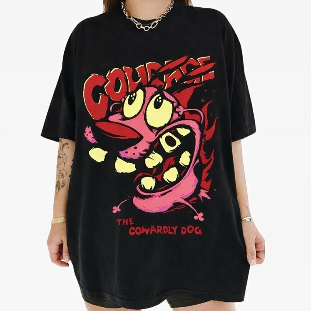 Retro Courage the Cowardly Dog T-Shirt Y2K Cartoon Tee .